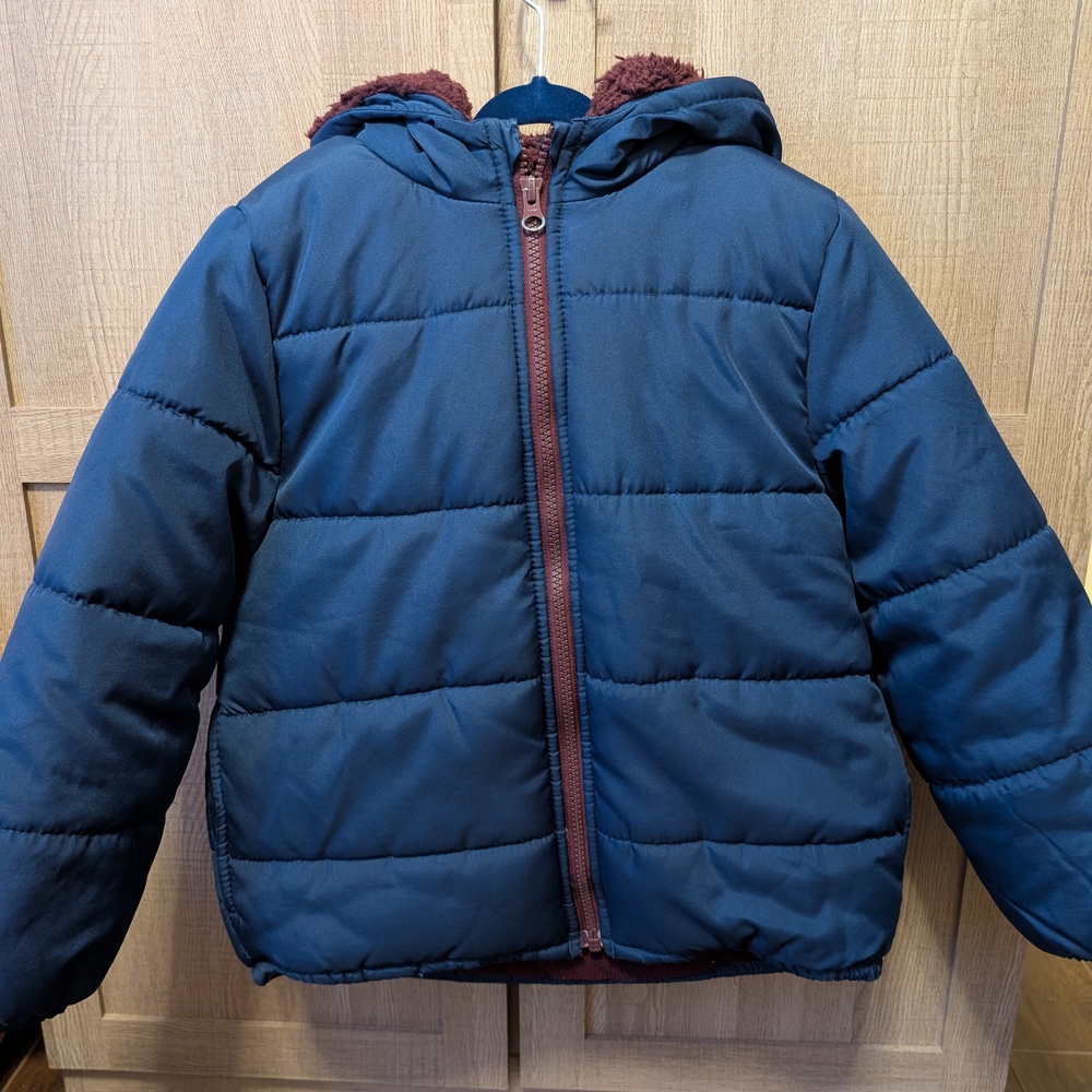 OshKosh B'gosh Dark Blue Puffer Jacket with Maroon Accents